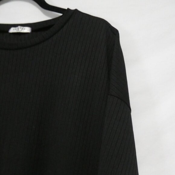 EKOUAER | XXL | Classic Black Relaxed Ribbed Short Sleeve Top - Picture 5 of 16